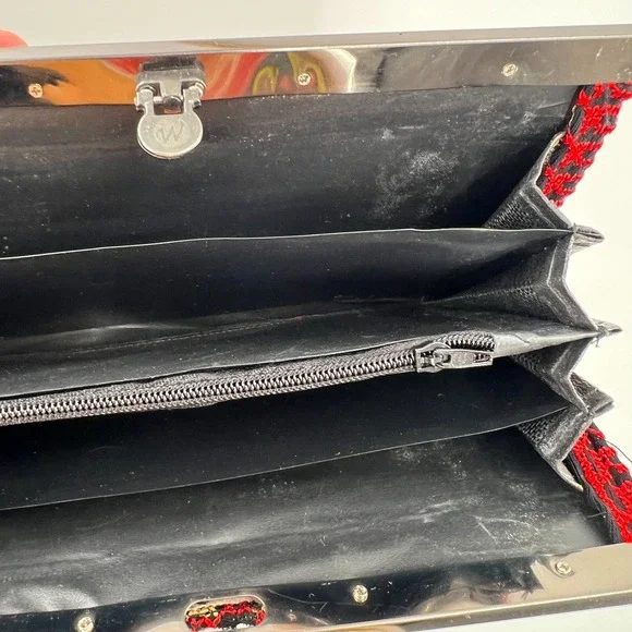 Vintage clutch bag wallet valentine heart cross stitch look acordian cottagecore - Picture 6 of 8